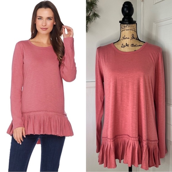 LOGO by Lori Goldstein Pink Ruffle Peplum Hem Tunic Top - Picture 2 of 11